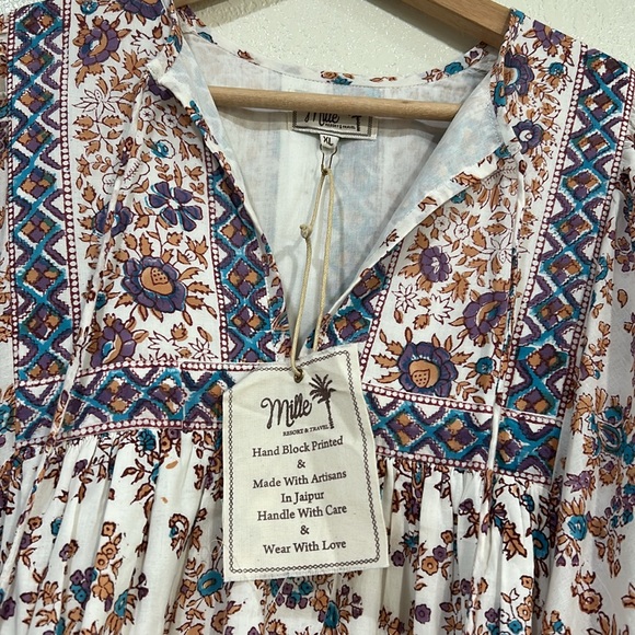 MILLIE WOMENS DAISY TASEL TIE MINI DRESS CREAM FLORAL Sz XL NEW - Picture 7 of 12